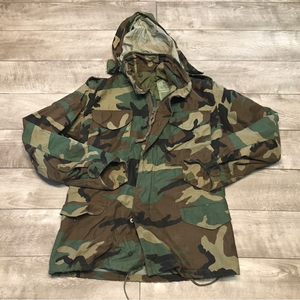 1980's US Army Camo Parka Field Cold Weather Jacket Golden Mfg Co Vintage Small